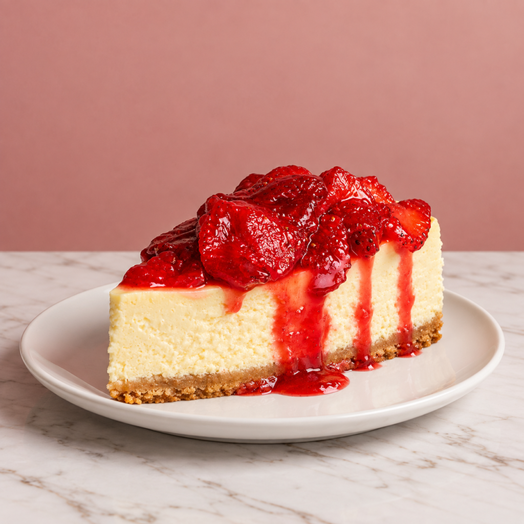porción cheescake salsa fresa