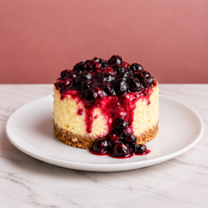 Porción Cheesecake Circular con salsa de Agraz